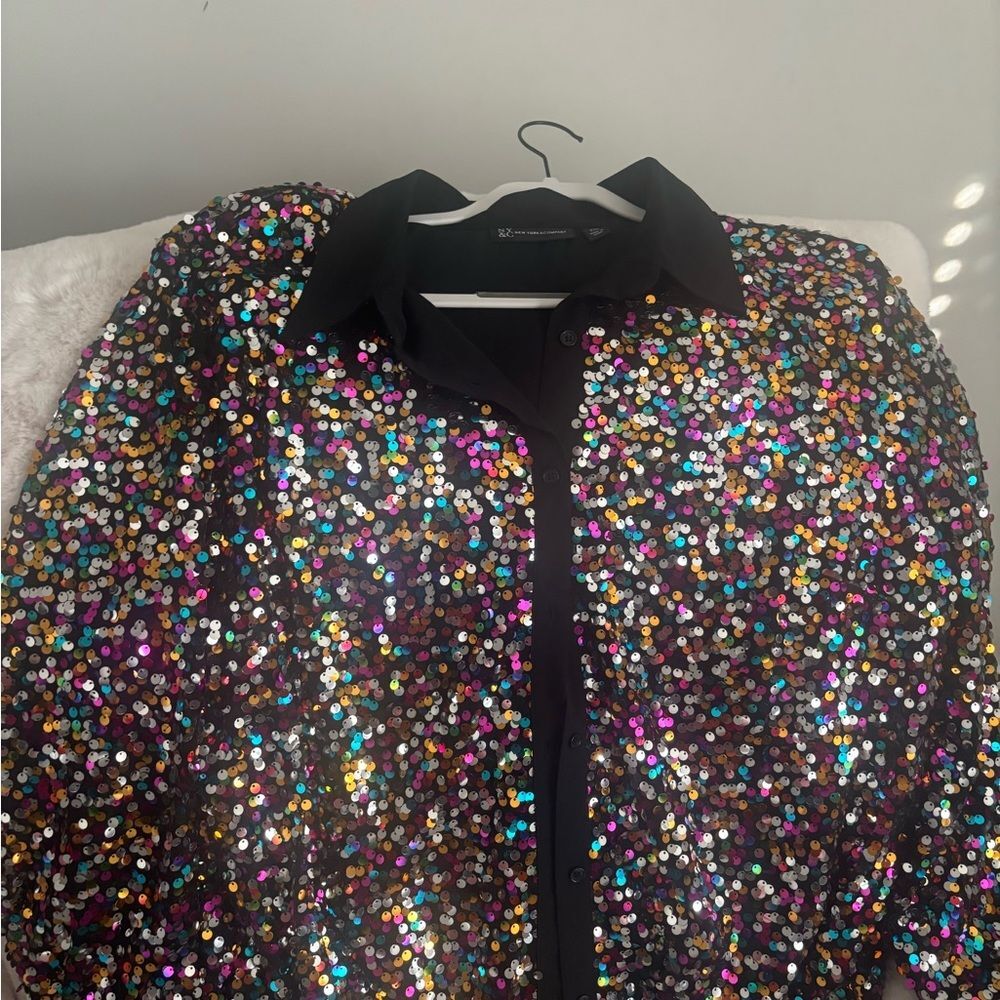 Sequin Button-Down Tunic Top